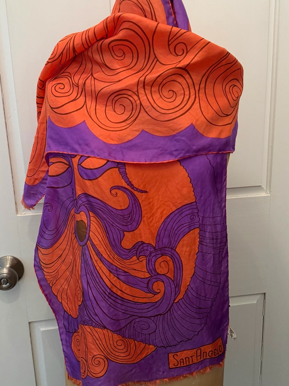Vintage Giorgio Sant Angelo Orange and Purple 100% Silk Scarf Mod Abstract